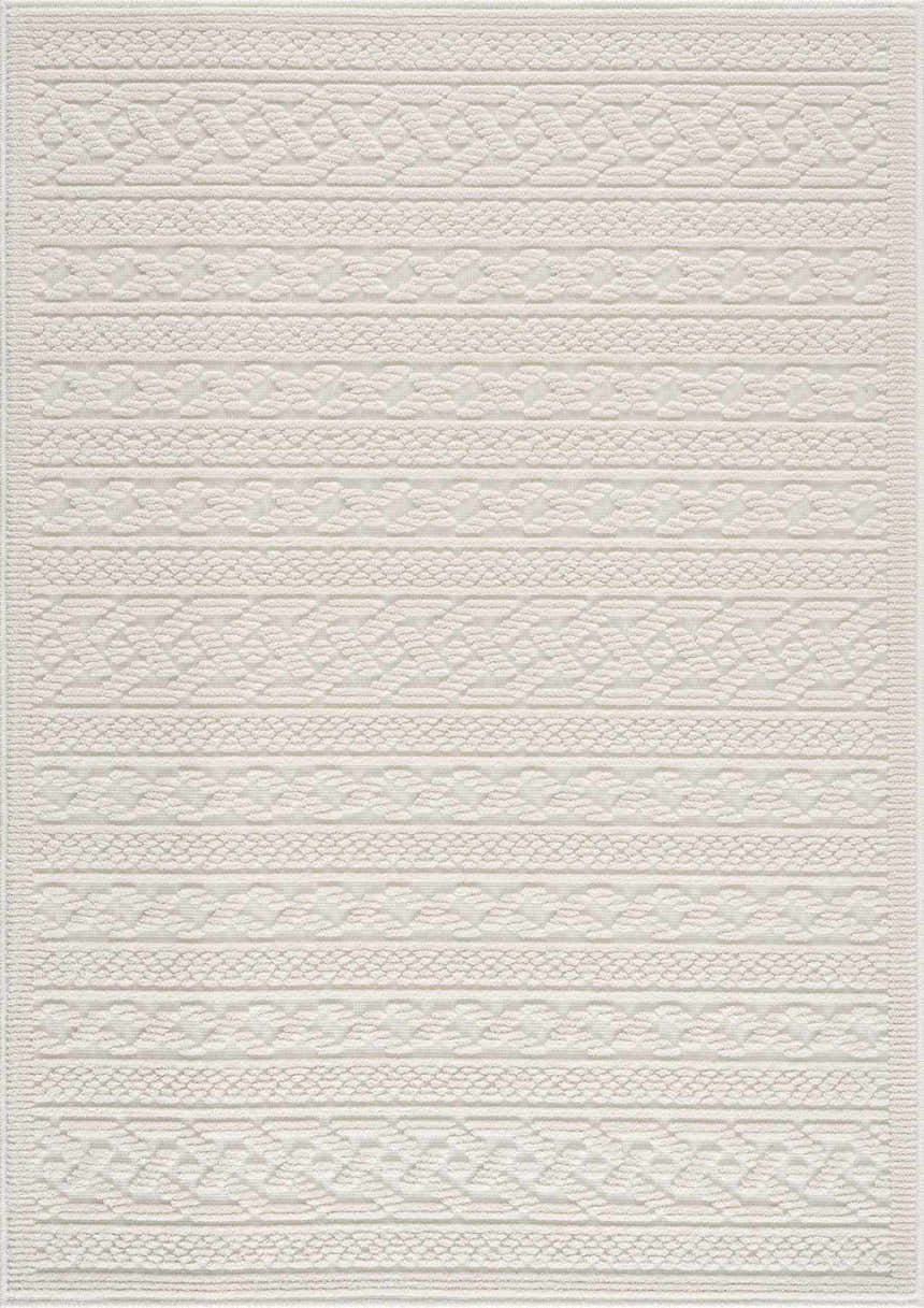 Close-up of the Fadey White 3D Washable Rug, showcasing its geometric pattern and soft, textured weaves. Design-Rectangle-537