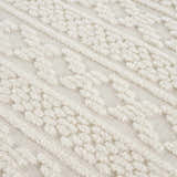 Close up of the Fadey White 3D Washable Rug, showing the geometric pattern and plush, textured pile. Texture