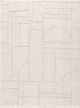 Close-up of the cream and white Andia Plush Grid Rug, a shag rug with a subtle geometric pattern. Design-Rectangle-46