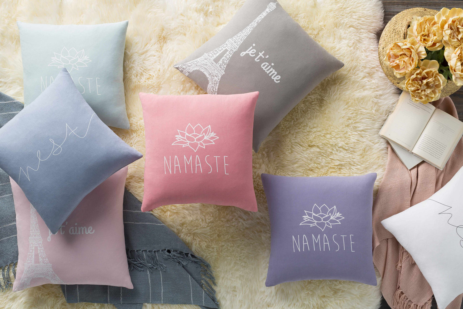 Shelocta Lavender Lotus Namaste Throw Pillow - Clearance