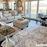 Neutral living room with gray sofa and the beige and gray Minoa Area Rug. Roomscene-Rectangle