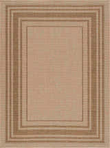 Close-up of the Isoko Bordered Faux Jute Rug, showcasing its camel and brown tones and textured, bordered design. Design-Rectangle-537