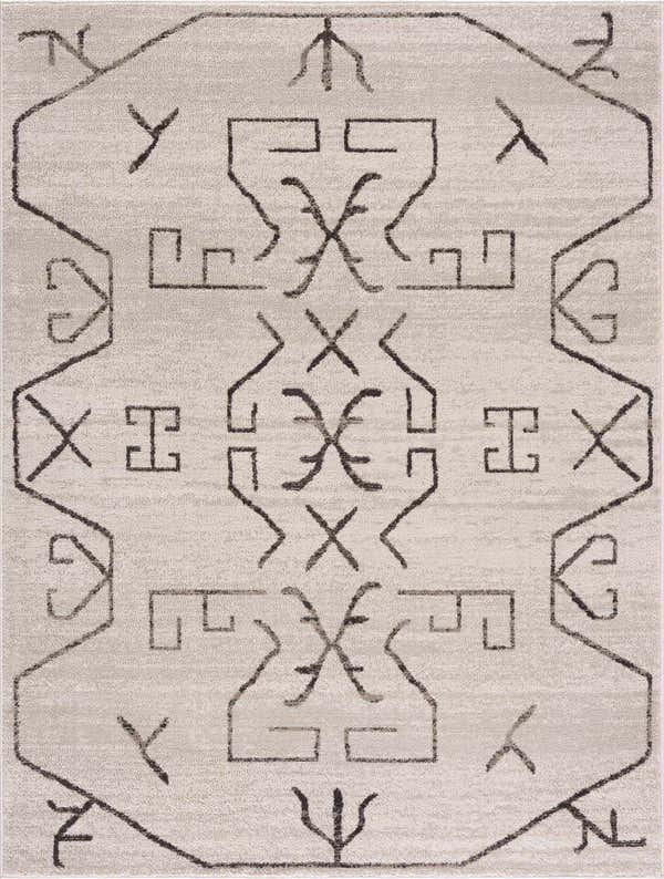 Close-up of the Azzan Cream & Charcoal Area Rug, featuring a Southwestern-inspired geometric design. Design-Rectangle-46
