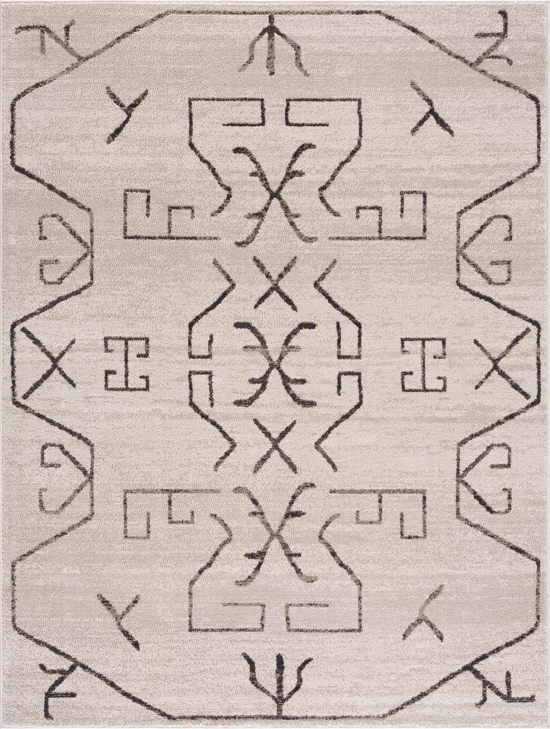 Close-up of the Azzan Cream & Charcoal Area Rug, featuring a Southwestern-inspired geometric design. Design-Rectangle-46