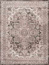 Close-up of the Albie Charcoal & Beige Area Rug, featuring a traditional medallion pattern and distressed texture. Design-Rectangle-46