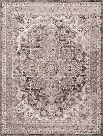 Close-up of the Albie Charcoal & Beige Area Rug, featuring a traditional medallion pattern and distressed texture. Design-Rectangle-46