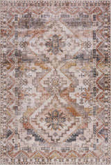 Detailed beige Isugod Washable Area Rug with brick red, brown, and black traditional Southwestern-style geometric pattern. Design-Rectangle-23