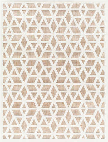 Close-up of Nuri Tan outdoor rug with geometric diamond pattern in off white and mocha. Contemporary style. Design-Rectangle-5373