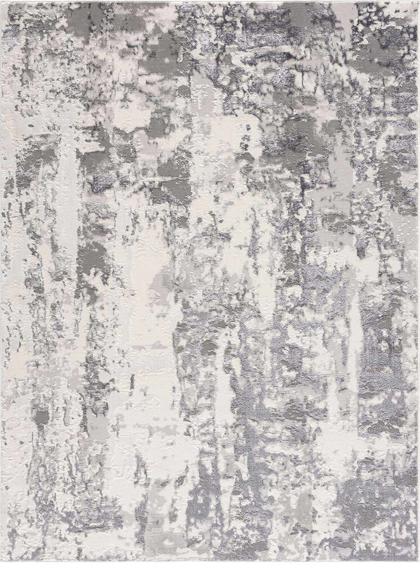 Close-up of Junko Gray & Blue Marble Area Rug. Abstract design with light gray and white marbling effect. Contemporary style. Design-Rectangle-5373