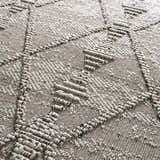 Close-up of the Nyla Bone Indoor & Outdoor Rug showing its woven texture and geometric design in neutral bone tones. Texture