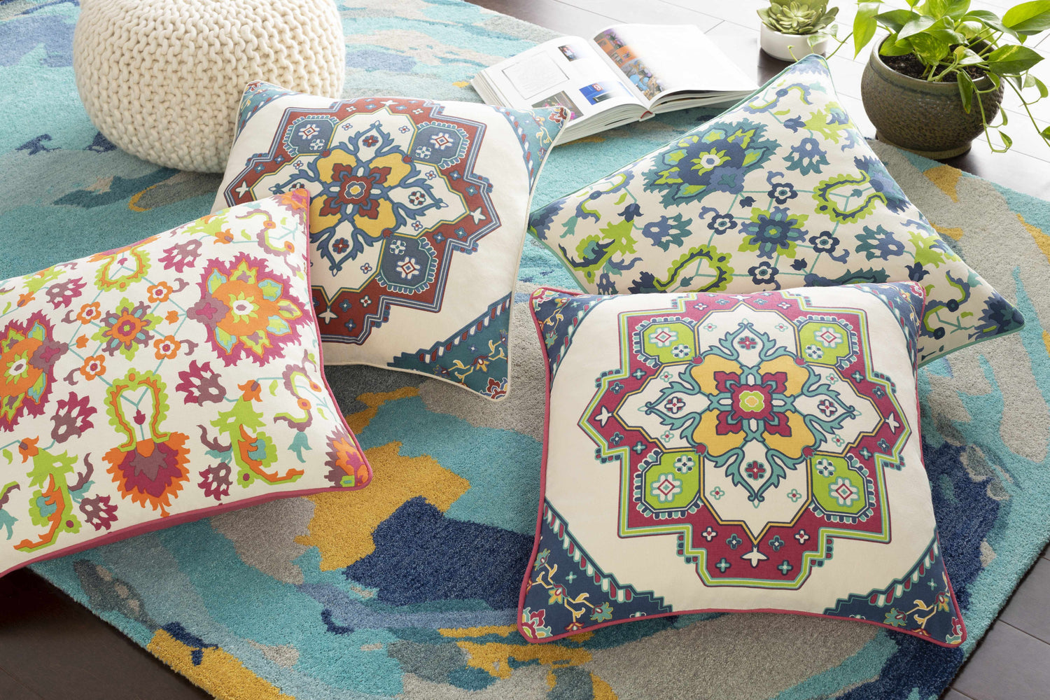 Audley Navy Green Floral Throw Pillow - Clearance