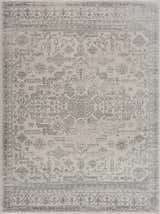 Close-up of the Tigried Ivory & Gray 2323 Area Rug, showcasing its traditional bohemian pattern and soft ivory and gray colors. Design-Rectangle