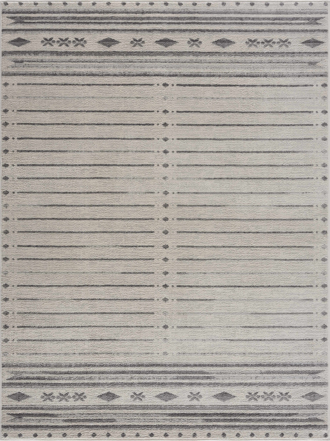 Close-up of the Tigri Aztec Ivory & Gray 2325 Area Rug featuring a gray and ivory geometric pattern. Design-Rectangle
