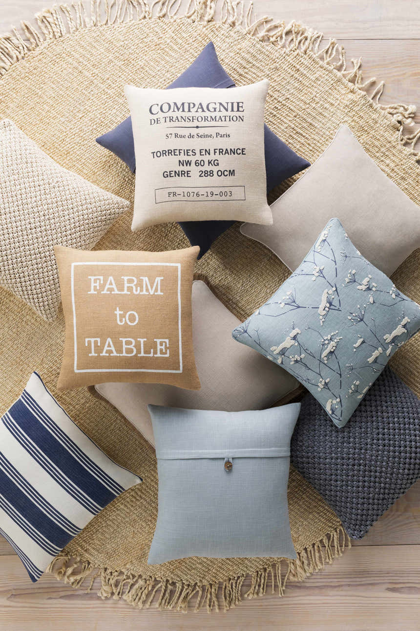 Holmfirth Pale Blue Solid Button Throw Pillow