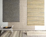 Bohemian rug display: Whittington Gray&Cream Wool Rug with geometric patterns, hand woven texture, and neutral color palette. Styleshot