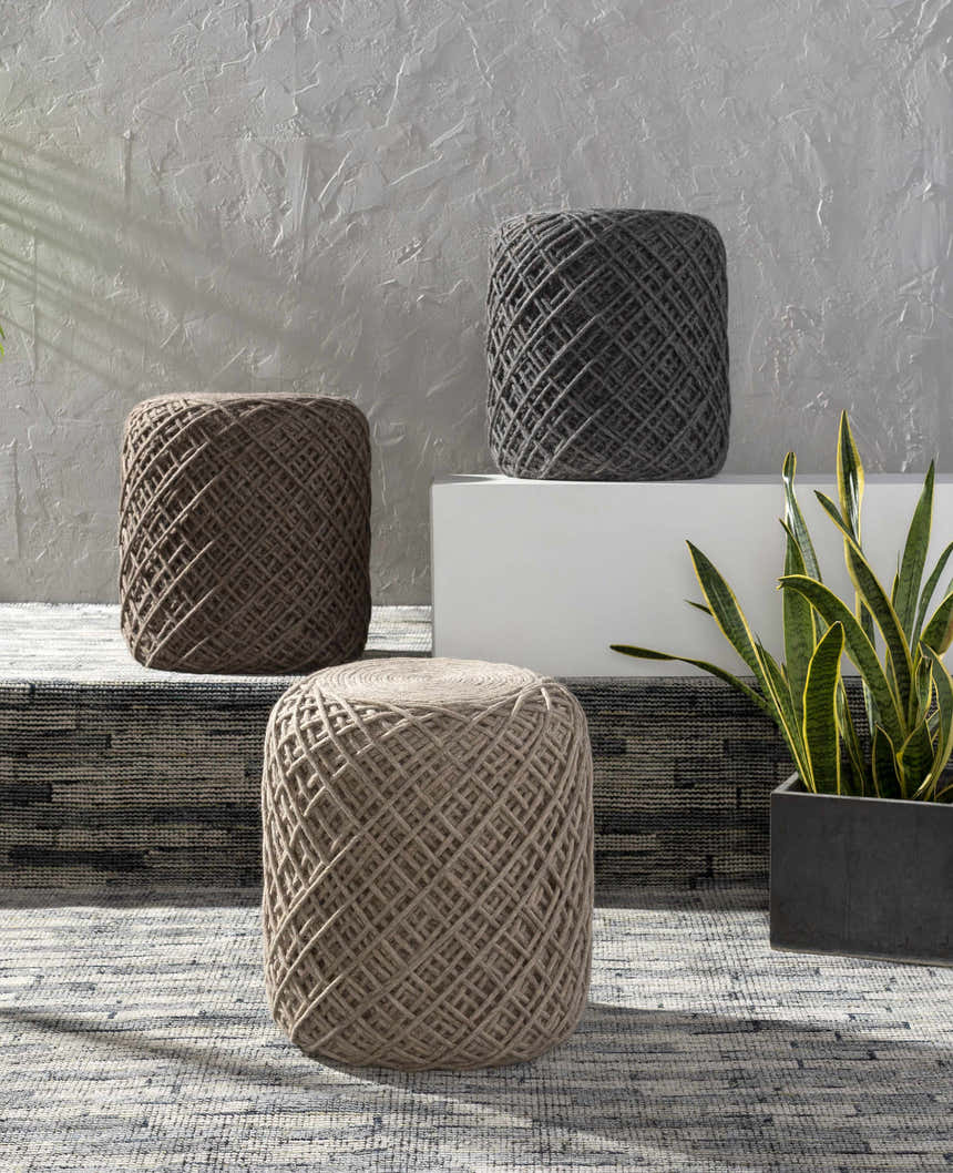 Bellingen Gray Handwoven Textured Pouf