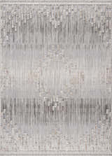 Close-up of the Poydras High-Low Rustic Rug. Features a textured, abstract pattern in charcoal, gray, and light beige tones. Design-Rectangle-537