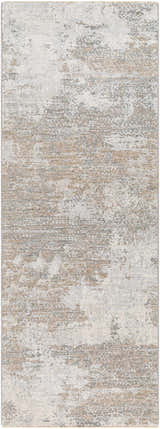 Close-up of the Adwoa Boutique Rug. Contemporary style rug in cloud gray, nutmeg, and gray hues with a subtle abstract pattern. Design-Runner-2773