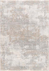 Close-up of the Adwoa Boutique Rug, featuring a contemporary abstract design in cloud gray, nutmeg, and light gray tones. Design-Rectangle-575