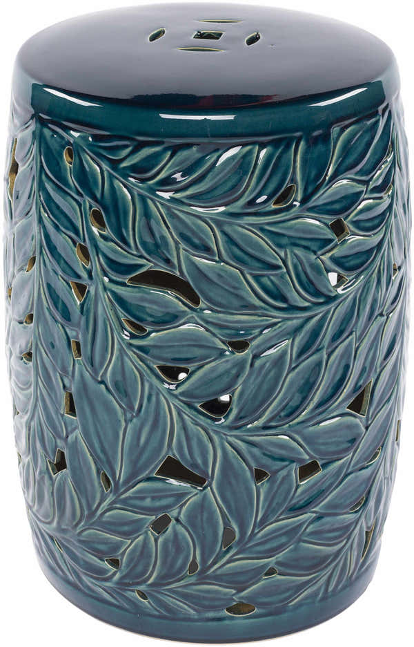 Daguioman Teal Leaf Ceramic Outdoor Stool