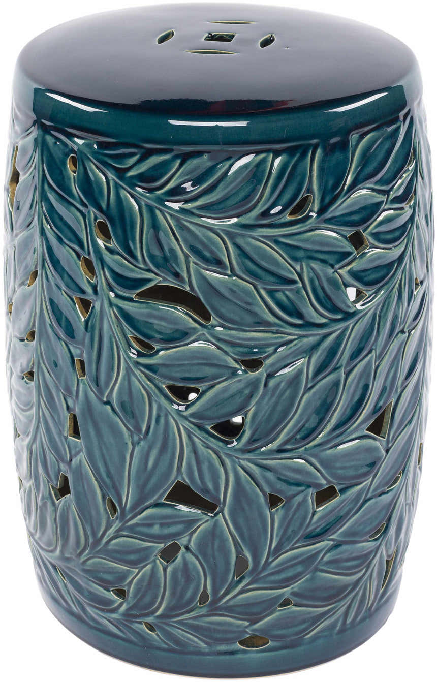 Daguioman Teal Leaf Ceramic Outdoor Stool