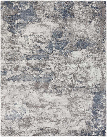 Close-up of Ainslie Gray Marble Rug. Abstract design in charcoal, dark blue, denim, light gray, navy, and white. Design-Rectangle-710102