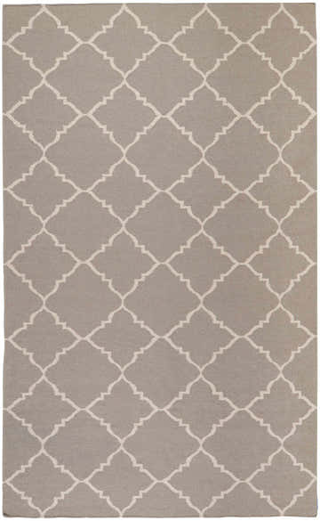 Close-up of the Akron Area Rug showing its brown and taupe color and hand woven quatrefoil pattern. Design-Rectangle-58