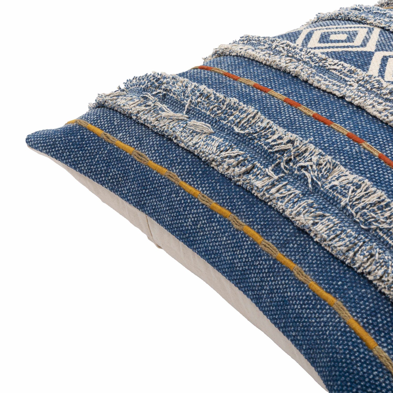 Akyaka Blue Geometric Fringe Throw Pillow - Clearance