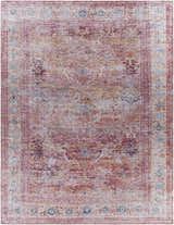 Alcoy Washable Area Rug, a traditional style rug with dark purple, brown, pink, and white floral and geometric patterns. Design-Rectangle-710102