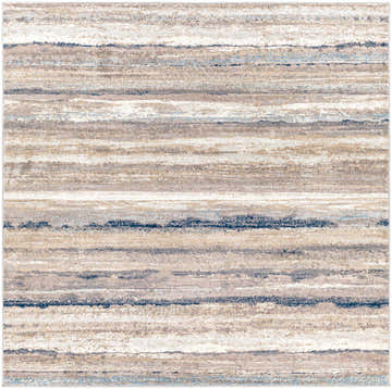 Close-up of the Aldavilla Abstract Striped Area Rug. Features gray, light blue, navy, and off-white hues in a horizontal striped pattern. Design-Square-67