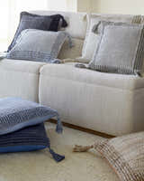Aerin Pale Blue Linear Pattern Modern Recycled PET Yarn Outdoor Accent Pillow - Clearance