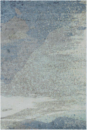 Close-up of the Alvaton Abstract Blue Rug showing its textured, machine-woven design in shades of blue, gray, and light beige. Design-Rectangle-23