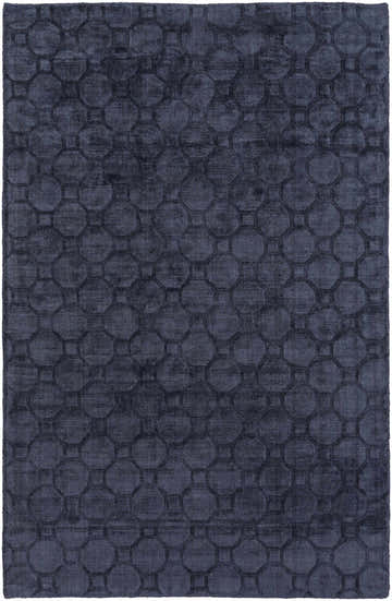 Close-up of the Annan Area Rug in ink blue, featuring a contemporary geometric octagon pattern. Design-Rectangle-576