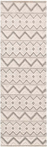 Close-up of the hand woven Whittington Gray&Cream Wool Rug, showcasing its geometric diamond pattern and textured wool. Design-Runner-268