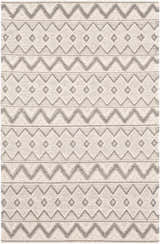 Close-up of the hand woven Whittington Gray&Cream Wool Rug featuring a geometric diamond and zig zag pattern. Design-Rectangle-576