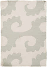 Overhead view of the Arkoma Area Rug, a hand-woven wool rug in dusty sage and ivory. Contemporary style. Design-Rectangle-23