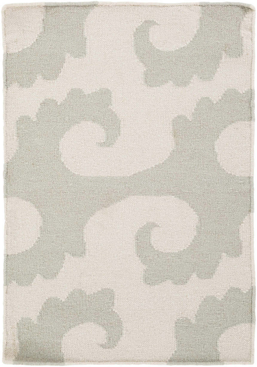 Overhead view of the Arkoma Area Rug, a hand-woven wool rug in dusty sage and ivory. Contemporary style. Design-Rectangle-23