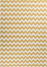 Close-up of the Arvada Area Rug. Hand-woven wool rug with a cream and mustard chevron pattern. Contemporary style. Design-Rectangle-811