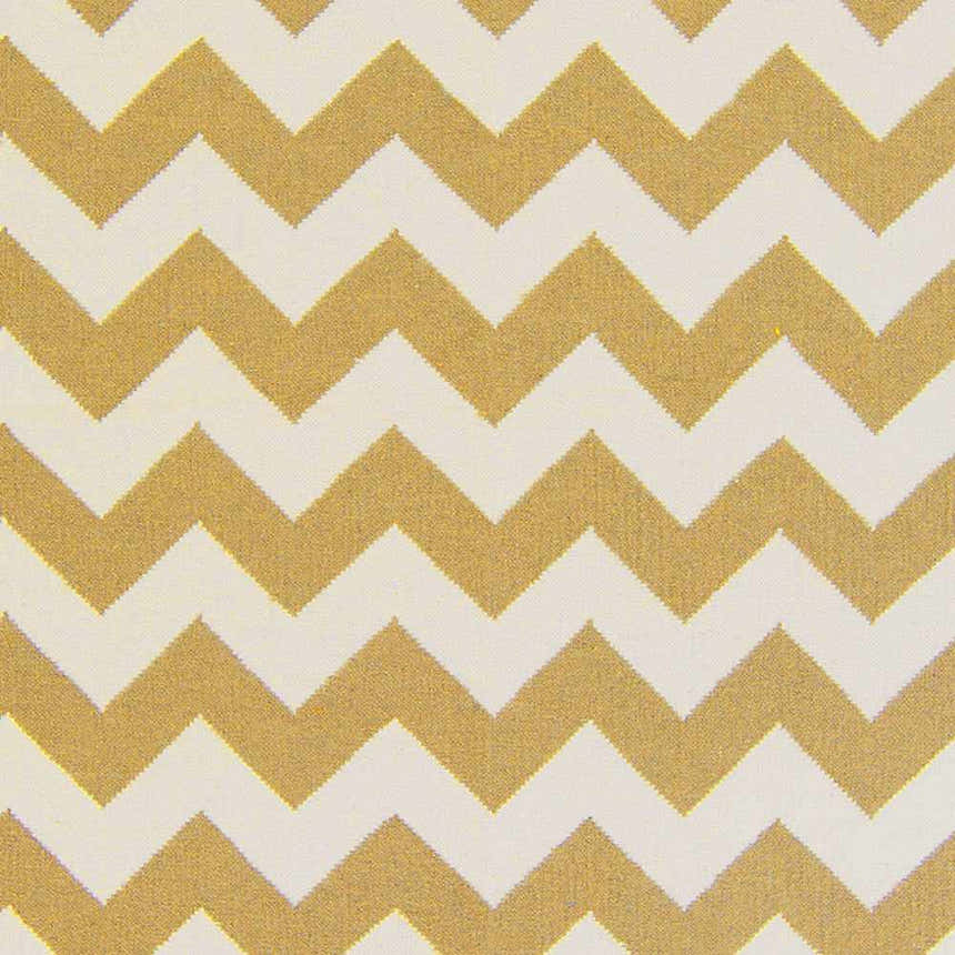 Close-up of the Arvada Area Rug. Cream and mustard wool rug with a hand woven chevron pattern. Swatch