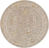 Round Ashra Thick Luxe Area Rug in nutmeg, light brown, and gray. Traditional style, machine woven polyester rug. Design-Round-53