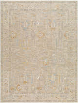 Close-up of the Ashra Thick Luxe Area Rug, showcasing its traditional pattern and neutral colors like gray and brown. Design-Rectangle-912