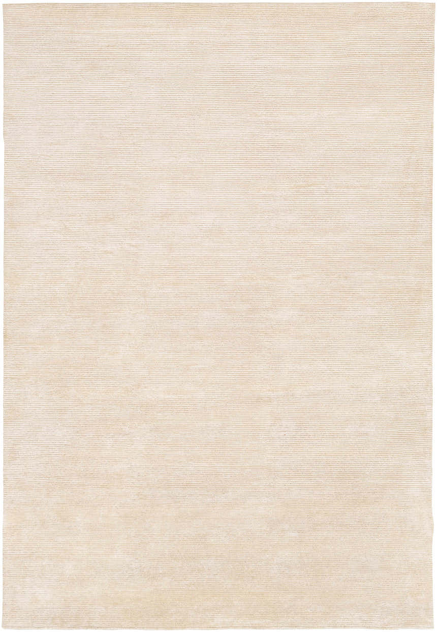 Close-up of the Atlas Carpet in beige. Hand-knotted rug with a subtle horizontal line pattern. Farmhouse style. Design-Rectangle-576