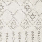 Close-up of the Aylett Beige Trellis Shag Rug, featuring a soft shag texture and charcoal trellis pattern on light beige. Swatch