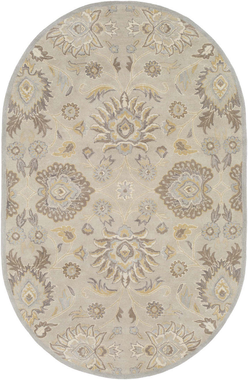 Oval Conesus 1192 rug. Hand-tufted wool rug in ivory, taupe, and light brown floral pattern. Bohemian style. Design-Oval-69