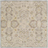 Close-up of the Conesus 1192 rug. Hand-tufted wool rug in ivory, taupe, and pale blue with a traditional floral pattern. Design-Square-6