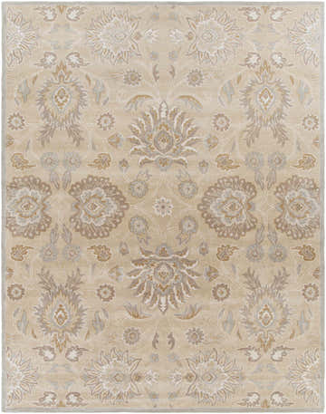 Close-up of the hand-tufted Conesus 1192 rug. Ivory and taupe wool rug with a traditional floral pattern. Bohemian style. Design-Rectangle-7696