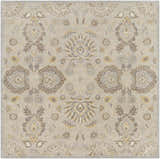 Close-up of the hand-tufted Conesus 1192 rug. Features a floral, oriental pattern in ivory, taupe, and light brown tones. Design-Square-8