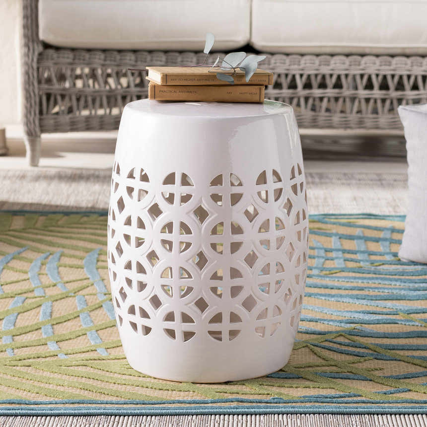 White White Geometric Ceramic Outdoor Stool