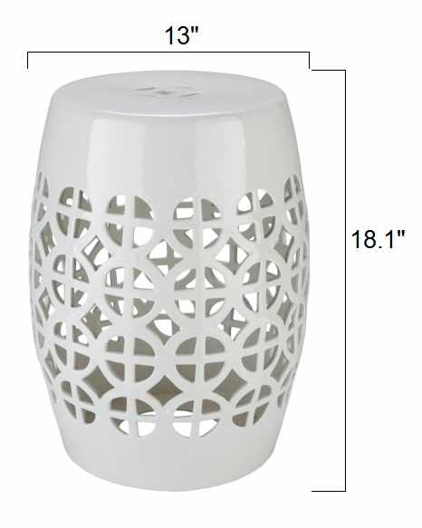 White White Geometric Ceramic Outdoor Stool