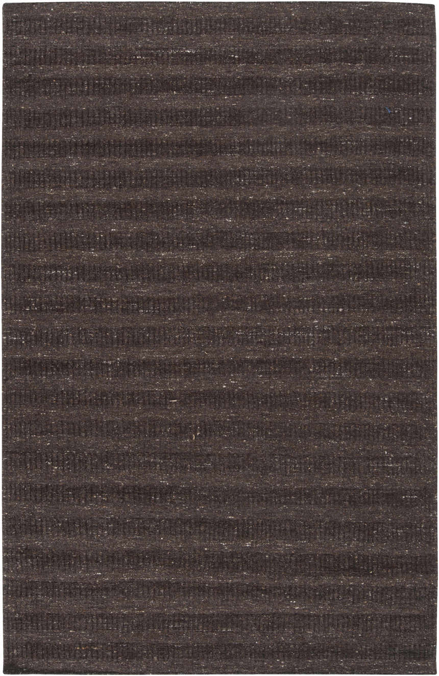 Close-up of the black Banbury Area Rug. Hand-loomed wool rug with a subtle striped pattern and textured weave. Design-Rectangle-58